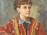 tableau représentant un jeune garçon vêtu d'une veste rouge et tenant un tambour