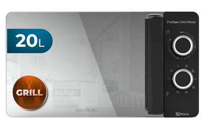 four à micro-ondes noir et argenté avec un gril de 20 l intégré sur le dessus