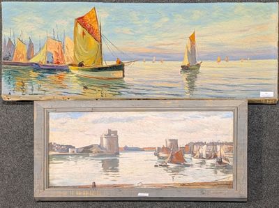 deux tableaux représentant des bateaux sur un plan d'eau, placés l'un à côté de l'autre