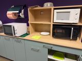 a microwave and a microwave oven on the counter