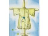 peinture représentant une robe jaune ornée d'un cœur bleu et d'une inscription