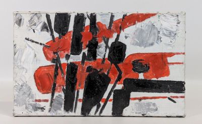 peinture abstraite représentant des fleurs rouges et noires sur fond blanc