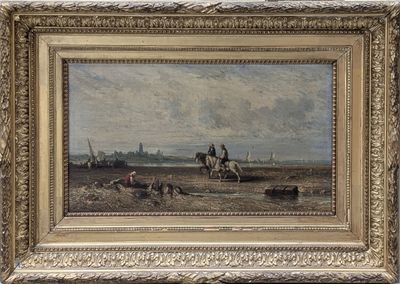 une photo d'un tableau représentant un homme à cheval dans un champ