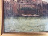 a picture of a painting of a boat in the water