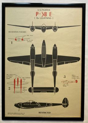 une photo d'un dessin représentant un avion de chasse P-38E