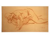 dessin au crayon représentant un homme allongé sur le dos, par terre