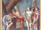 une image représentant un tableau où l'on voit un groupe d'hommes nus dans un décor boisé