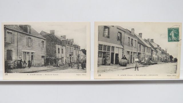 Ajain : Lot de 2cpa : Rue principale, côté gauche + Route de Guér...