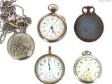 many different types of pocket watches on display