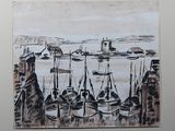 a picture of a painting of boats in the water