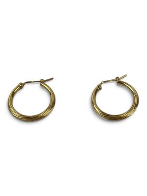 a pair of gold hoop earrings on a white background