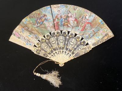 Éventail , La cueillette des fruits, rehauts à l'or, 14 brin…