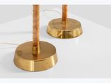 pair of mid century brass table lamps with wooden bases