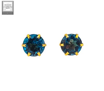 blue topaz round stud earrings with gold posts