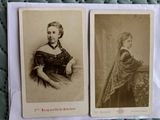 two old black and white photos of a woman in a dress and a woman in a dress