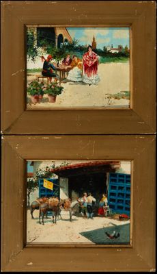 Luís Vélez (signé), Paire de peintures de scènes costumières…