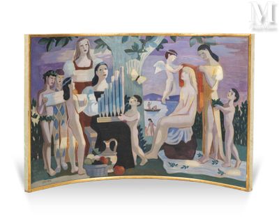 a painting of a group of people on a beach