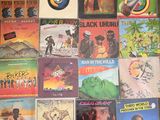 a lot of different records on the wall