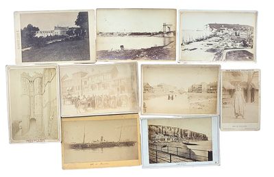 plusieurs vieilles photos d'une rivière et d'un pont au loin