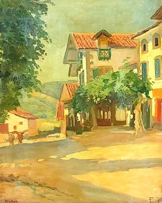 a painting of a street scene with a horse and carriage