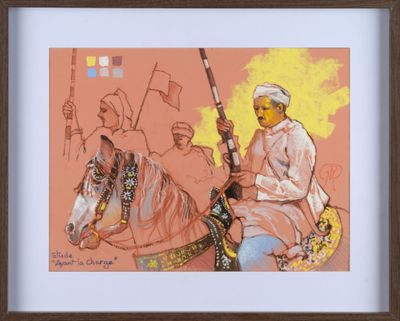 Patrick MARTIN (1951-) "Fantasia avant la charge" pastel, mo…