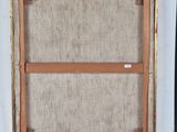 a painting of a window with a brown frame and a white wall