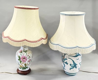 two lamps that are sitting next to each other on a table