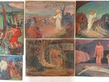 plusieurs tableaux représentant Jésus et d'autres figures religieuses sur fond blanc