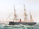 a painting of a large ship in the water