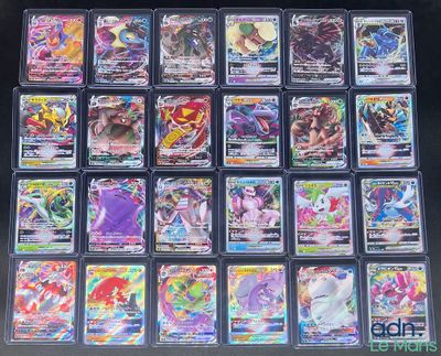 a close up of a bunch of pokemon cards on a table