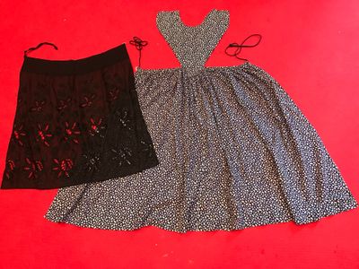 two skirts and a top on a red background