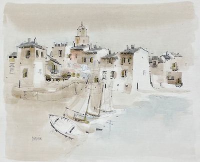 Georges DAMIN (né en 1942) Vue de Saint-Tropez depuis la pla…