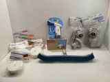 a lot of cleaning supplies on a shelf in a room