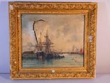 une image d'un tableau représentant un bateau dans l'eau