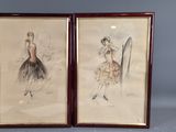 deux dessins encadrés représentant une femme en robe et un homme en tutu