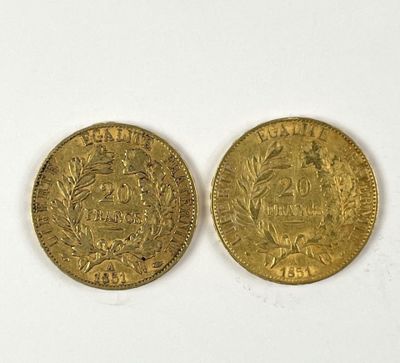Deux pièces en or de 20 francs "Cérès 1851" A. - Photo 1
