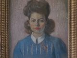 portrait d'une femme en robe bleue dans un cadre doré