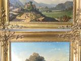 deux tableaux représentant un paysage avec une rivière et un château au loin
