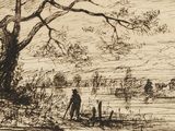 une image représentant un dessin d'un homme debout sous un arbre