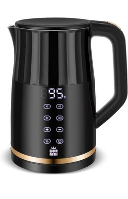 a black and gold electric kettle on a white background