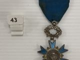 un gros plan d'une médaille ornée d'un ruban bleu