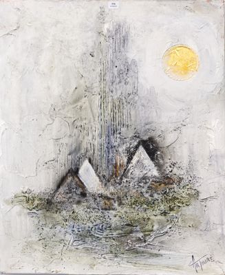 an image of a painting of a castle in the middle of a lake