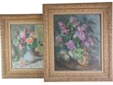 two paintings of flowers in a vase and a vase of flowers