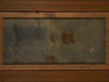 painting of an old wooden frame with a painting of a castle on it