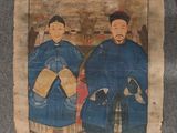 an old chinese painting of two men sitting on a chair