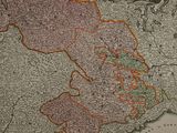 an old map of the country of england with a red line in the middle of the map
