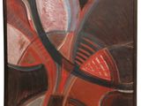 tableau représentant une peinture abstraite rouge et noire sur fond blanc