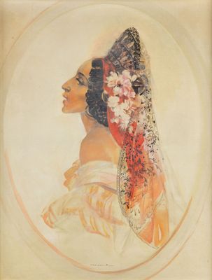 portrait d'une femme portant un voile et une fleur dans les cheveux