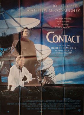 an old movie poster of a man and a woman in front of a satellite