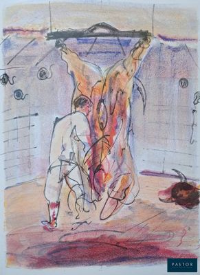 une image représentant un dessin d'un homme debout à côté d'un cheval